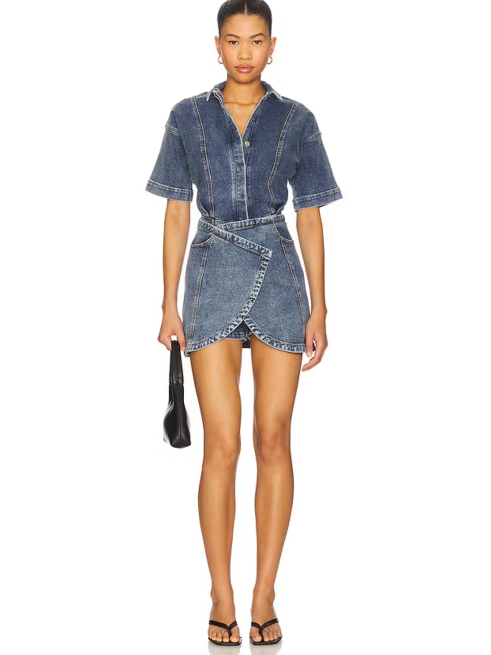 Dark Blue Denim Wrap Mini Dress